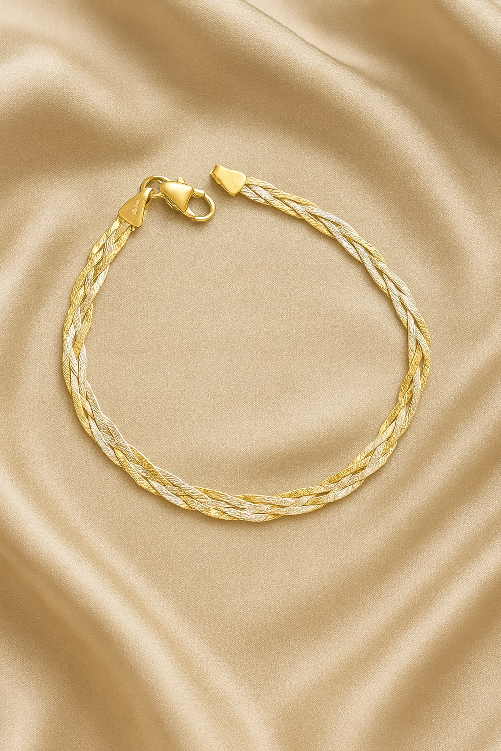 14k Yellow Gold 3 Strand Woven Bracelet - 7in