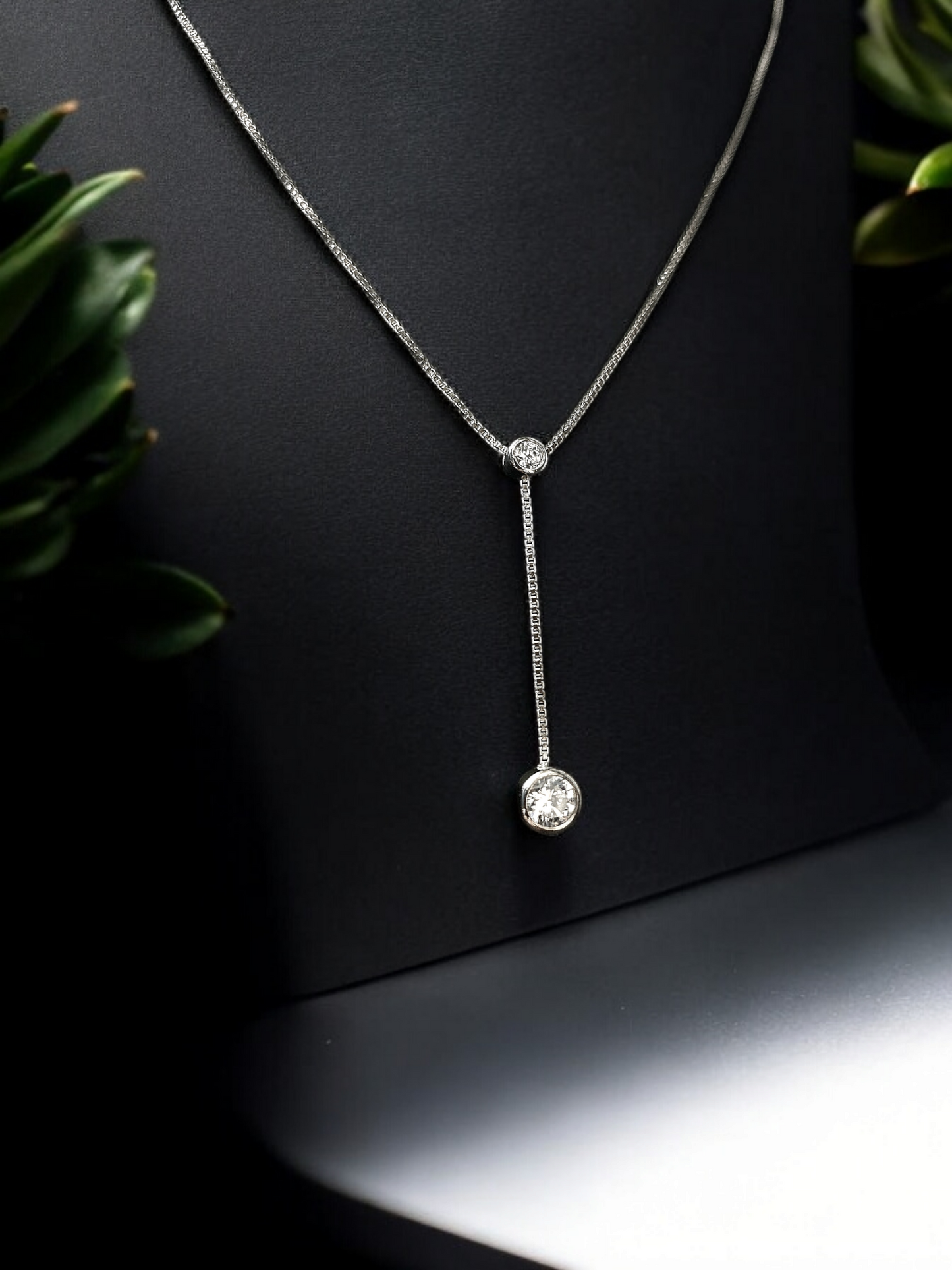 Sterling Silver Drop Pendant Necklace With White Sapphires