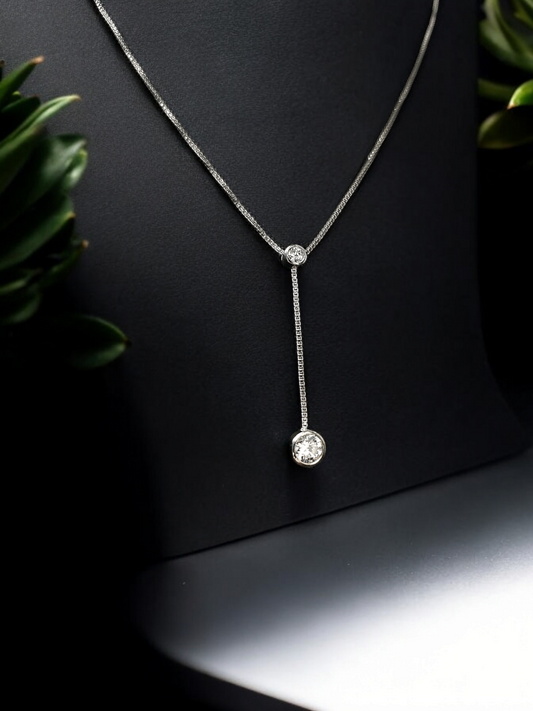 Sterling Silver Drop Pendant Necklace With White Sapphires