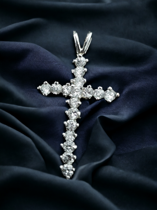 Silver Cross Pendant With White Sapphires