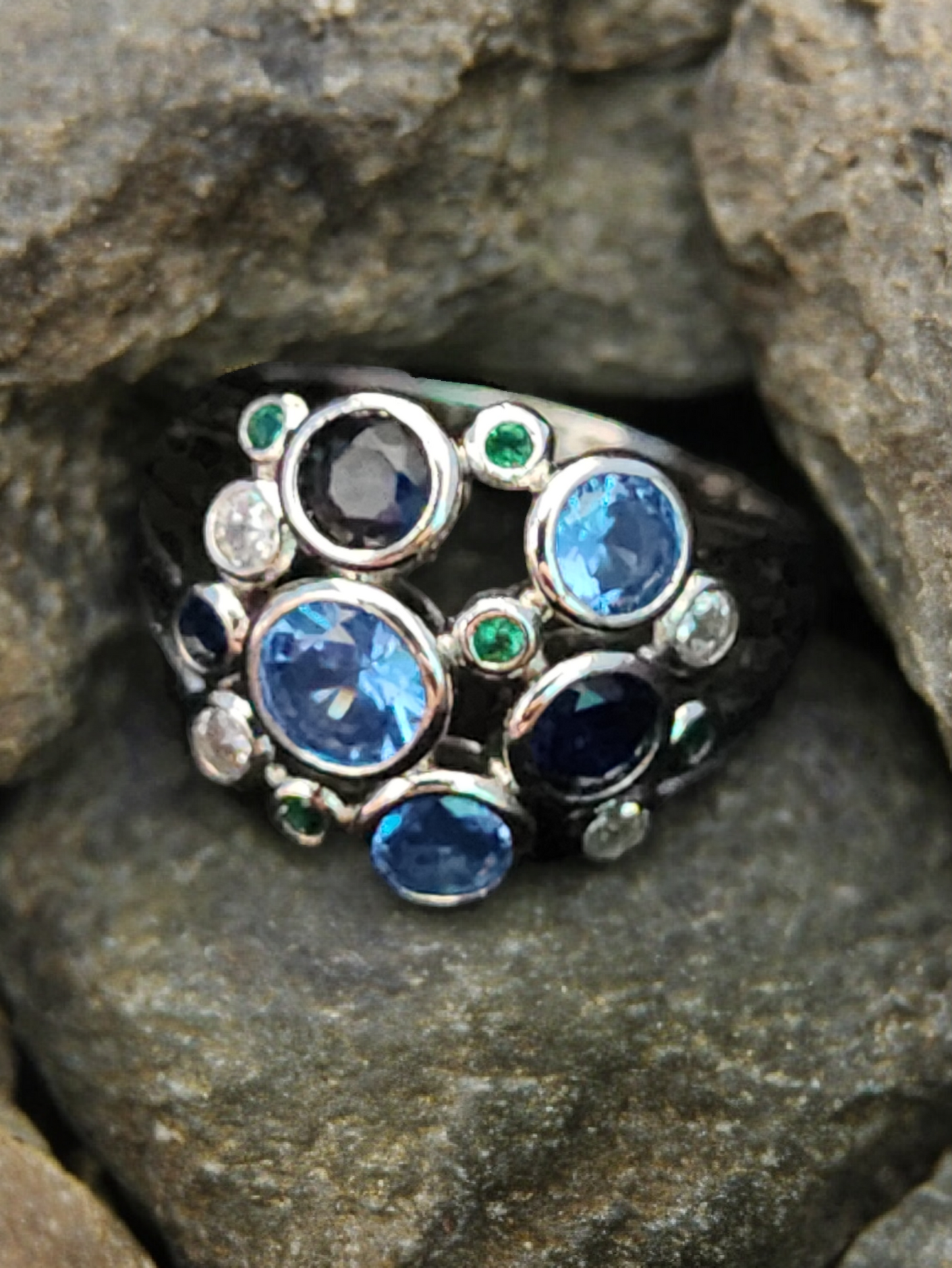 Silver Multi-Colored Gemstone Ring