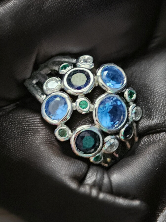 Silver Multi-Colored Gemstone Ring