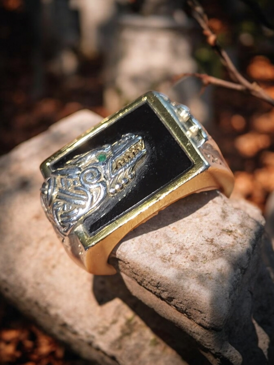 Dragon Onyx Emerald Ring