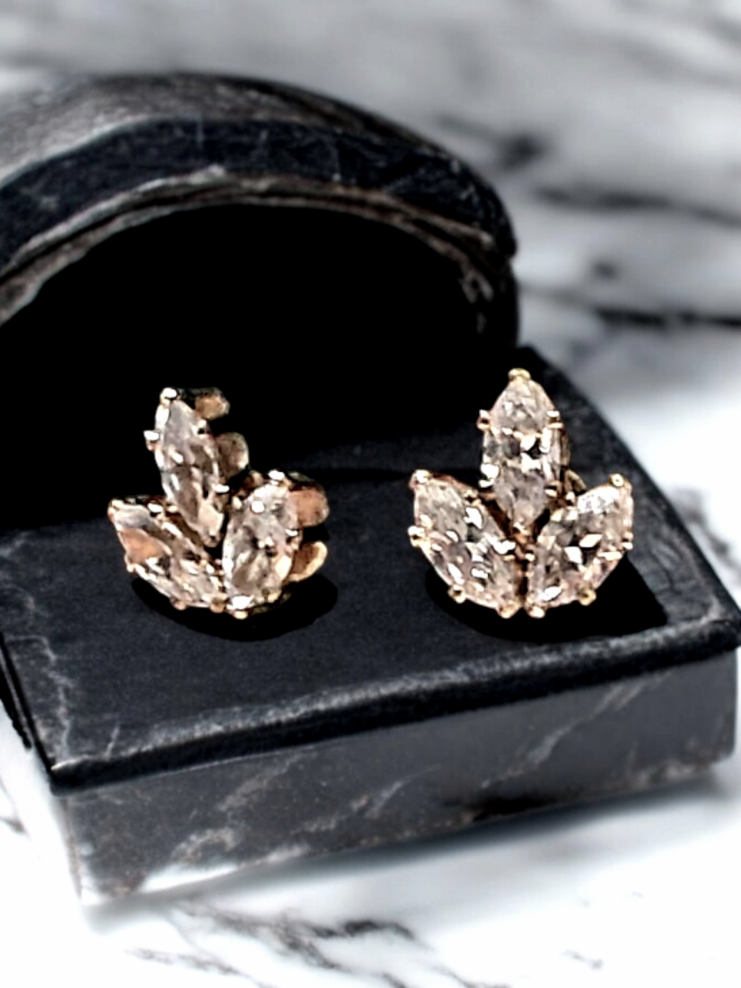14k Gold Marquise 3-Stone Earrings