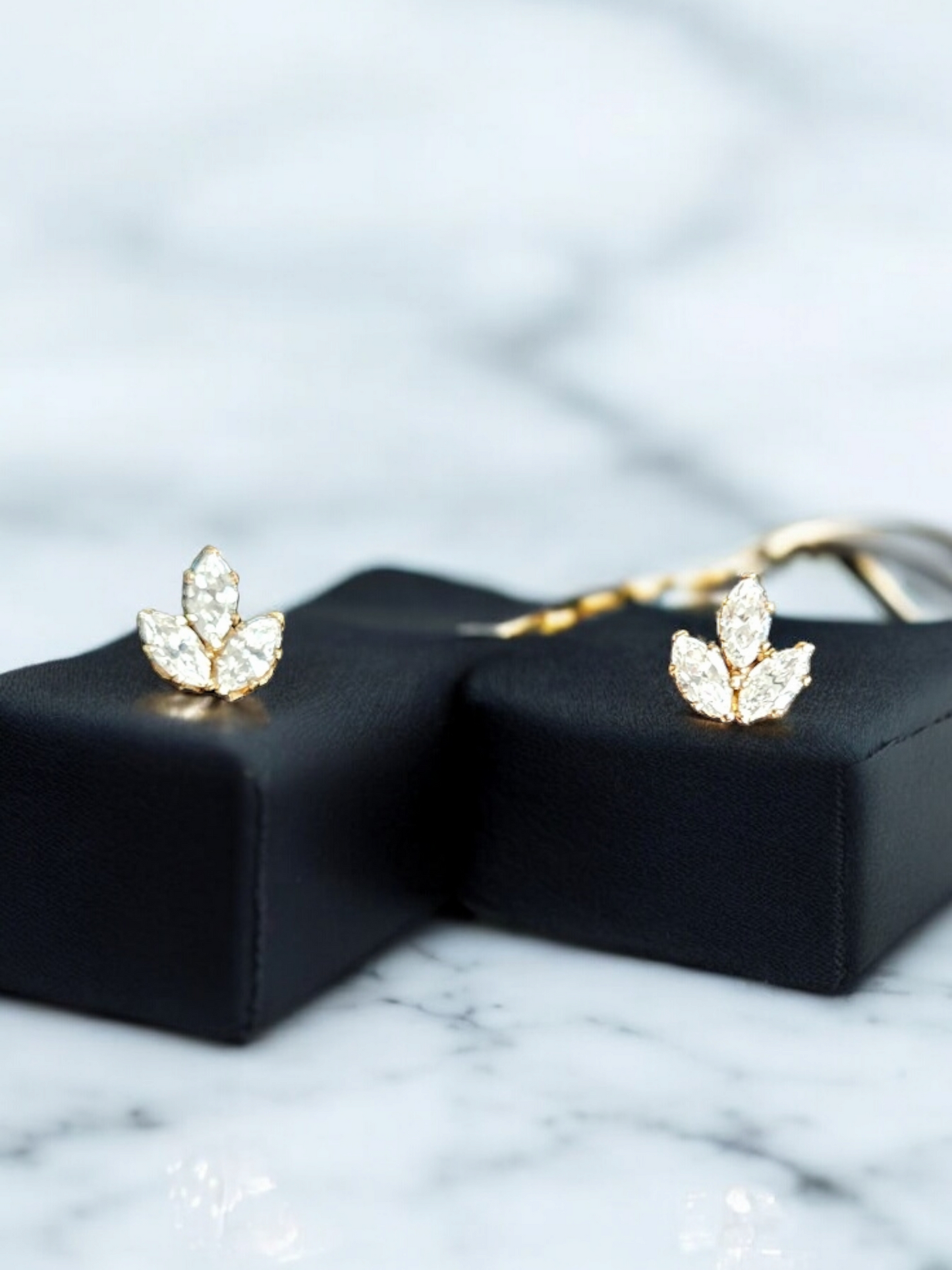 14k Gold Marquise 3-Stone Earrings