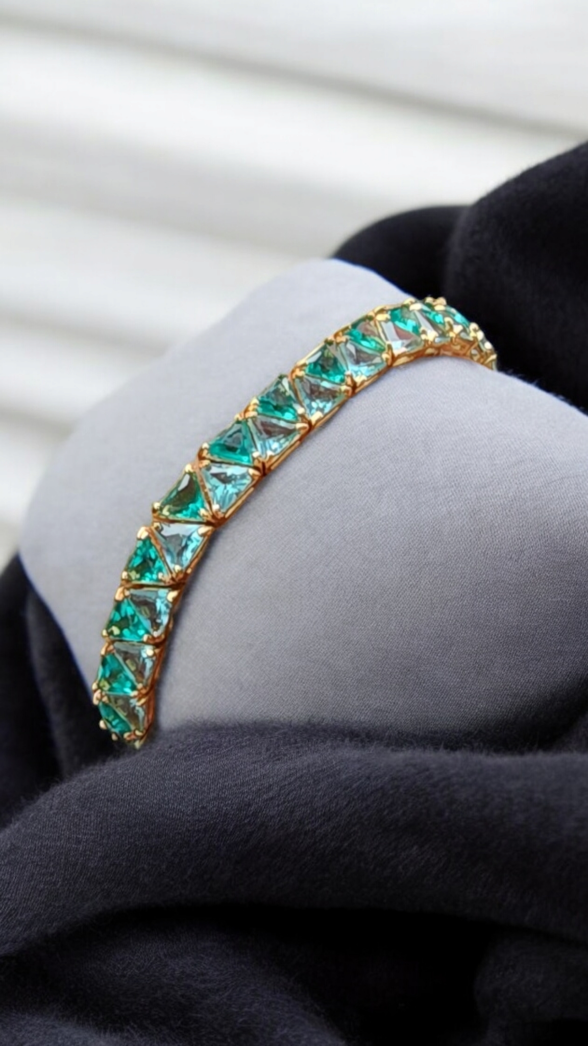 Ocean Green Tourmaline and Blue Topaz Trillion Cut Bracelet